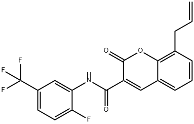 N-[2-fluoro-5-(trifluoromethyl)phenyl]-2-oxo-8-prop-2-enylchromene-3-carboxamide Struktur