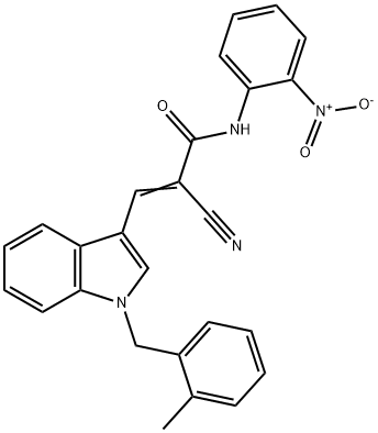 (E)-2-cyano-3-[1-[(2-methylphenyl)methyl]indol-3-yl]-N-(2-nitrophenyl)prop-2-enamide Struktur