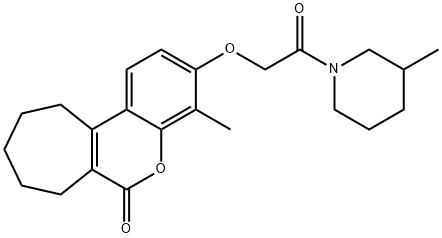 4-methyl-3-[2-(3-methylpiperidin-1-yl)-2-oxoethoxy]-8,9,10,11-tetrahydro-7H-cyclohepta[c]chromen-6-one Struktur