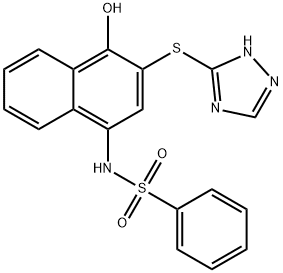 N-[4-hydroxy-3-(1H-1,2,4-triazol-5-ylsulfanyl)naphthalen-1-yl]benzenesulfonamide Struktur