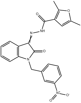 2,5-dimethyl-N-[(E)-[1-[(3-nitrophenyl)methyl]-2-oxoindol-3-ylidene]amino]furan-3-carboxamide Struktur