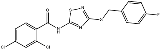 2,4-dichloro-N-[3-[(4-fluorophenyl)methylsulfanyl]-1,2,4-thiadiazol-5-yl]benzamide Struktur