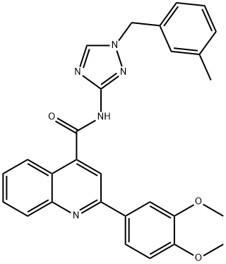 2-(3,4-dimethoxyphenyl)-N-[1-[(3-methylphenyl)methyl]-1,2,4-triazol-3-yl]quinoline-4-carboxamide Struktur