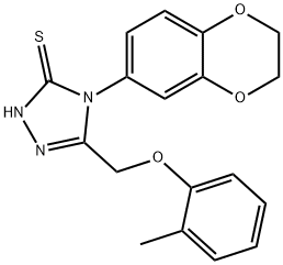 4-(2,3-dihydro-1,4-benzodioxin-6-yl)-3-[(2-methylphenoxy)methyl]-1H-1,2,4-triazole-5-thione Struktur