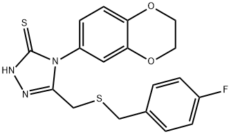 4-(2,3-dihydro-1,4-benzodioxin-6-yl)-3-[(4-fluorophenyl)methylsulfanylmethyl]-1H-1,2,4-triazole-5-thione Struktur