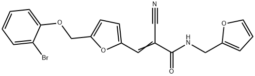 (Z)-3-[5-[(2-bromophenoxy)methyl]furan-2-yl]-2-cyano-N-(furan-2-ylmethyl)prop-2-enamide Struktur