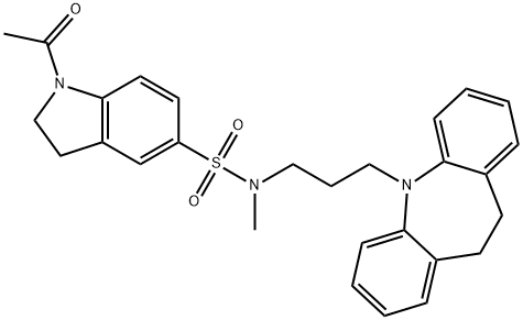 1-acetyl-N-[3-(5,6-dihydrobenzo[b][1]benzazepin-11-yl)propyl]-N-methyl-2,3-dihydroindole-5-sulfonamide Struktur