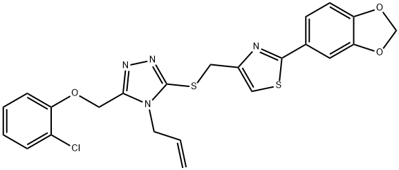 2-(1,3-benzodioxol-5-yl)-4-[[5-[(2-chlorophenoxy)methyl]-4-prop-2-enyl-1,2,4-triazol-3-yl]sulfanylmethyl]-1,3-thiazole Struktur