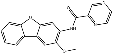 N-(2-methoxydibenzofuran-3-yl)pyrazine-2-carboxamide Struktur