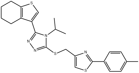 2-(4-methylphenyl)-4-[[4-propan-2-yl-5-(4,5,6,7-tetrahydro-1-benzothiophen-3-yl)-1,2,4-triazol-3-yl]sulfanylmethyl]-1,3-thiazole Struktur