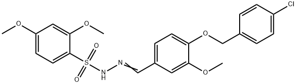 N-[(Z)-[4-[(4-chlorophenyl)methoxy]-3-methoxyphenyl]methylideneamino]-2,4-dimethoxybenzenesulfonamide Struktur