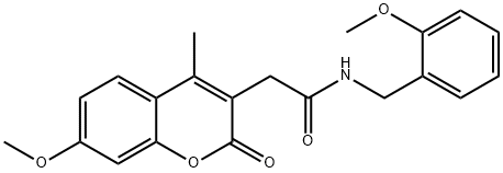 2-(7-methoxy-4-methyl-2-oxochromen-3-yl)-N-[(2-methoxyphenyl)methyl]acetamide Struktur