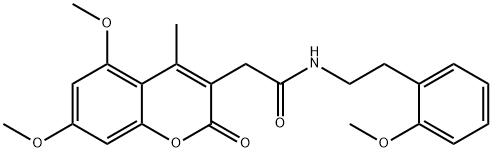 2-(5,7-dimethoxy-4-methyl-2-oxochromen-3-yl)-N-[2-(2-methoxyphenyl)ethyl]acetamide Struktur