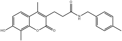 3-(7-hydroxy-4,8-dimethyl-2-oxochromen-3-yl)-N-[(4-methylphenyl)methyl]propanamide Struktur