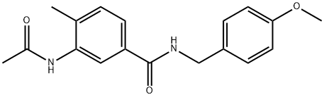 3-acetamido-N-[(4-methoxyphenyl)methyl]-4-methylbenzamide Struktur