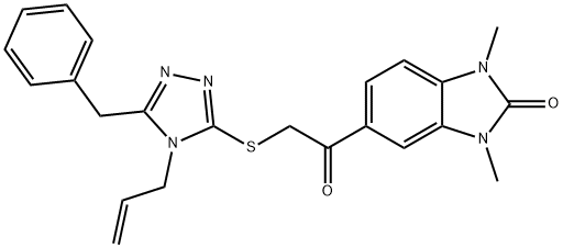 5-[2-[(5-benzyl-4-prop-2-enyl-1,2,4-triazol-3-yl)sulfanyl]acetyl]-1,3-dimethylbenzimidazol-2-one Struktur