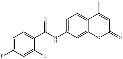 2-chloro-4-fluoro-N-(4-methyl-2-oxochromen-7-yl)benzamide Struktur