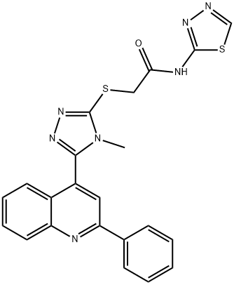 2-[[4-methyl-5-(2-phenylquinolin-4-yl)-1,2,4-triazol-3-yl]sulfanyl]-N-(1,3,4-thiadiazol-2-yl)acetamide Struktur