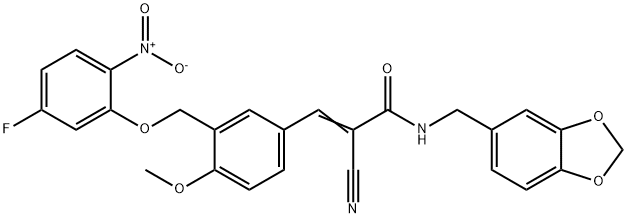 (E)-N-(1,3-benzodioxol-5-ylmethyl)-2-cyano-3-[3-[(5-fluoro-2-nitrophenoxy)methyl]-4-methoxyphenyl]prop-2-enamide Struktur