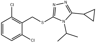 3-cyclopropyl-5-[(2,6-dichlorophenyl)methylsulfanyl]-4-propan-2-yl-1,2,4-triazole Struktur