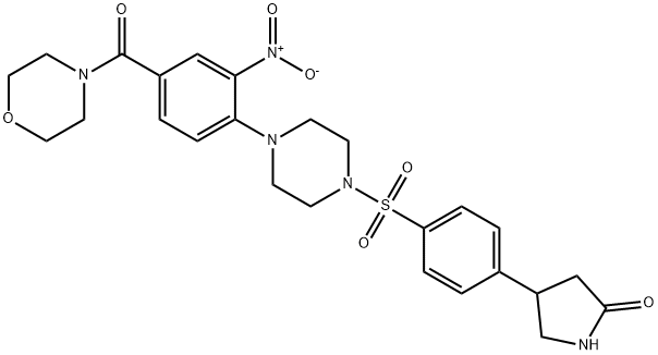 4-[4-[4-[4-(morpholine-4-carbonyl)-2-nitrophenyl]piperazin-1-yl]sulfonylphenyl]pyrrolidin-2-one Struktur