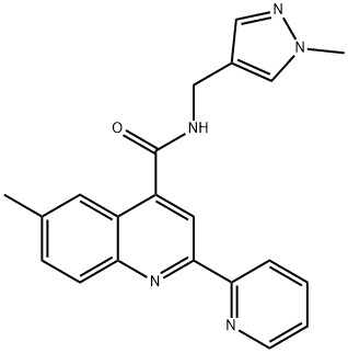 6-methyl-N-[(1-methylpyrazol-4-yl)methyl]-2-pyridin-2-ylquinoline-4-carboxamide Struktur