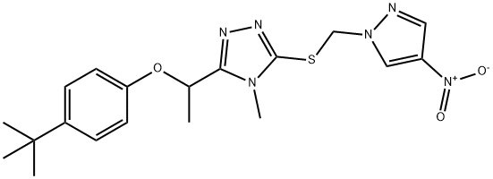 3-[1-(4-tert-butylphenoxy)ethyl]-4-methyl-5-[(4-nitropyrazol-1-yl)methylsulfanyl]-1,2,4-triazole Struktur