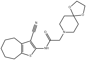 N-(3-cyano-5,6,7,8-tetrahydro-4H-cyclohepta[b]thiophen-2-yl)-2-(1,4-dioxa-8-azaspiro[4.5]decan-8-yl)acetamide Struktur