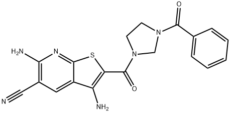 3,6-diamino-2-(3-benzoylimidazolidine-1-carbonyl)thieno[2,3-b]pyridine-5-carbonitrile Struktur