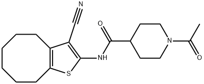 1-acetyl-N-(3-cyano-4,5,6,7,8,9-hexahydrocycloocta[b]thiophen-2-yl)piperidine-4-carboxamide Struktur