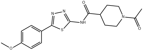 1-acetyl-N-[5-(4-methoxyphenyl)-1,3,4-thiadiazol-2-yl]piperidine-4-carboxamide Struktur