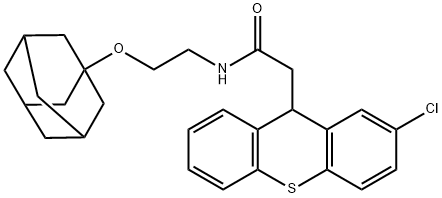 N-[2-(1-adamantyloxy)ethyl]-2-(2-chloro-9H-thioxanthen-9-yl)acetamide Struktur