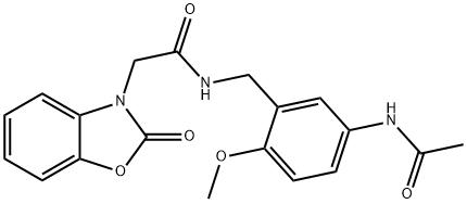 N-[(5-acetamido-2-methoxyphenyl)methyl]-2-(2-oxo-1,3-benzoxazol-3-yl)acetamide Struktur