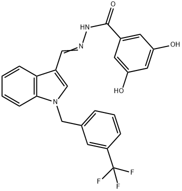 3,5-dihydroxy-N-[(E)-[1-[[3-(trifluoromethyl)phenyl]methyl]indol-3-yl]methylideneamino]benzamide Struktur