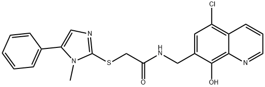 N-[(5-chloro-8-hydroxyquinolin-7-yl)methyl]-2-(1-methyl-5-phenylimidazol-2-yl)sulfanylacetamide Struktur