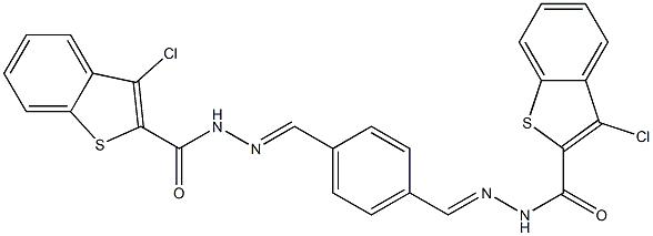 3-chloro-N-[(E)-[4-[(E)-[(3-chloro-1-benzothiophene-2-carbonyl)hydrazinylidene]methyl]phenyl]methylideneamino]-1-benzothiophene-2-carboxamide Structure