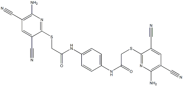 2-(6-amino-3,5-dicyanopyridin-2-yl)sulfanyl-N-[4-[[2-(6-amino-3,5-dicyanopyridin-2-yl)sulfanylacetyl]amino]phenyl]acetamide Struktur