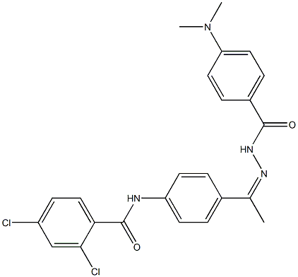 2,4-dichloro-N-[4-[(Z)-N-[[4-(dimethylamino)benzoyl]amino]-C-methylcarbonimidoyl]phenyl]benzamide Struktur