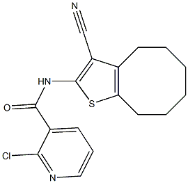 2-chloro-N-(3-cyano-4,5,6,7,8,9-hexahydrocycloocta[b]thiophen-2-yl)pyridine-3-carboxamide Struktur