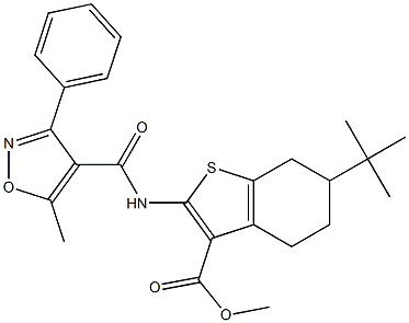 methyl 6-tert-butyl-2-[(5-methyl-3-phenyl-1,2-oxazole-4-carbonyl)amino]-4,5,6,7-tetrahydro-1-benzothiophene-3-carboxylate Struktur