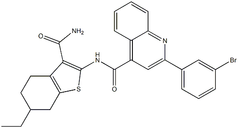 2-(3-bromophenyl)-N-(3-carbamoyl-6-ethyl-4,5,6,7-tetrahydro-1-benzothiophen-2-yl)quinoline-4-carboxamide Struktur