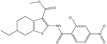 methyl 2-[(2-chloro-4-nitrobenzoyl)amino]-6-ethyl-4,5,6,7-tetrahydro-1-benzothiophene-3-carboxylate Struktur