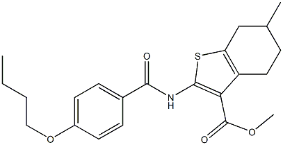 methyl 2-[(4-butoxybenzoyl)amino]-6-methyl-4,5,6,7-tetrahydro-1-benzothiophene-3-carboxylate Struktur