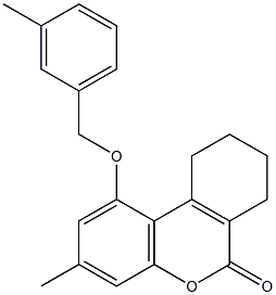 3-methyl-1-[(3-methylphenyl)methoxy]-7,8,9,10-tetrahydrobenzo[c]chromen-6-one Struktur