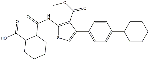 2-[[4-(4-cyclohexylphenyl)-3-methoxycarbonylthiophen-2-yl]carbamoyl]cyclohexane-1-carboxylic acid Struktur