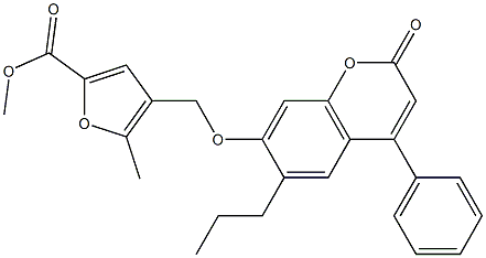 methyl 5-methyl-4-[(2-oxo-4-phenyl-6-propylchromen-7-yl)oxymethyl]furan-2-carboxylate Struktur