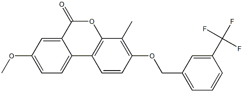 8-methoxy-4-methyl-3-[[3-(trifluoromethyl)phenyl]methoxy]benzo[c]chromen-6-one Struktur