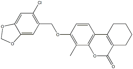 3-[(6-chloro-1,3-benzodioxol-5-yl)methoxy]-4-methyl-7,8,9,10-tetrahydrobenzo[c]chromen-6-one Struktur