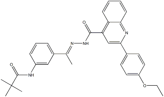 N-[(E)-1-[3-(2,2-dimethylpropanoylamino)phenyl]ethylideneamino]-2-(4-ethoxyphenyl)quinoline-4-carboxamide Struktur