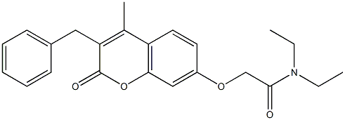 2-(3-benzyl-4-methyl-2-oxochromen-7-yl)oxy-N,N-diethylacetamide Struktur